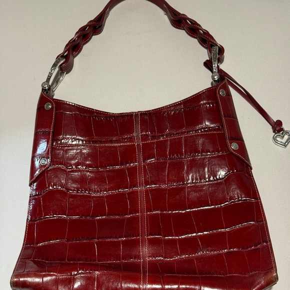 Brighton Endora red croc embossed leather shoulder bag - Picture 3 of 16